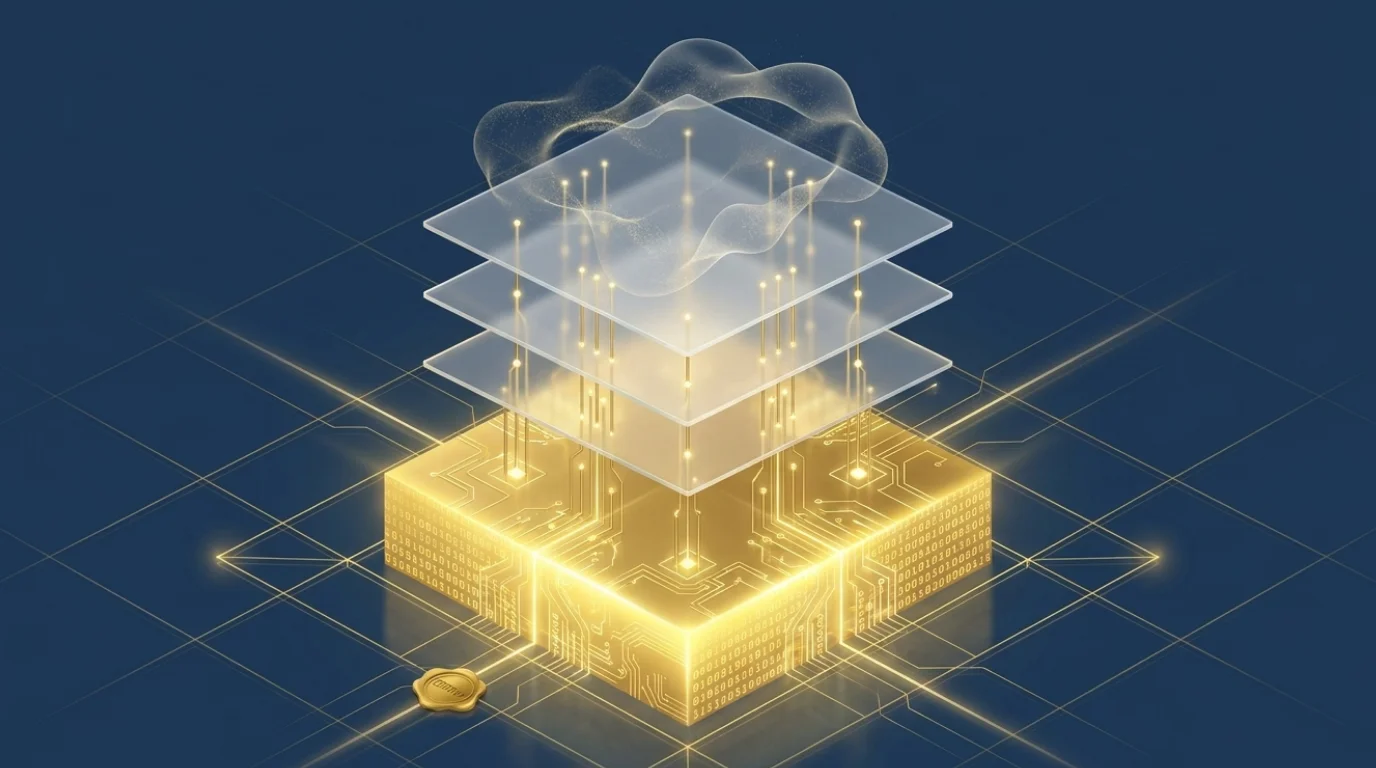 Schichtarchitektur — goldene Datenbasis mit transparenten KI-Verarbeitungsebenen